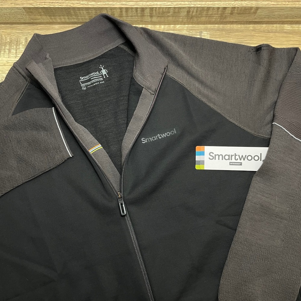 Smartwool Intraknit Sport Full Zip Jacket Mens L Shale Black Merino Wool Blend